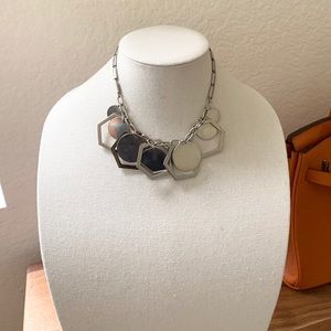 Silver hexagon dangle fringe necklace